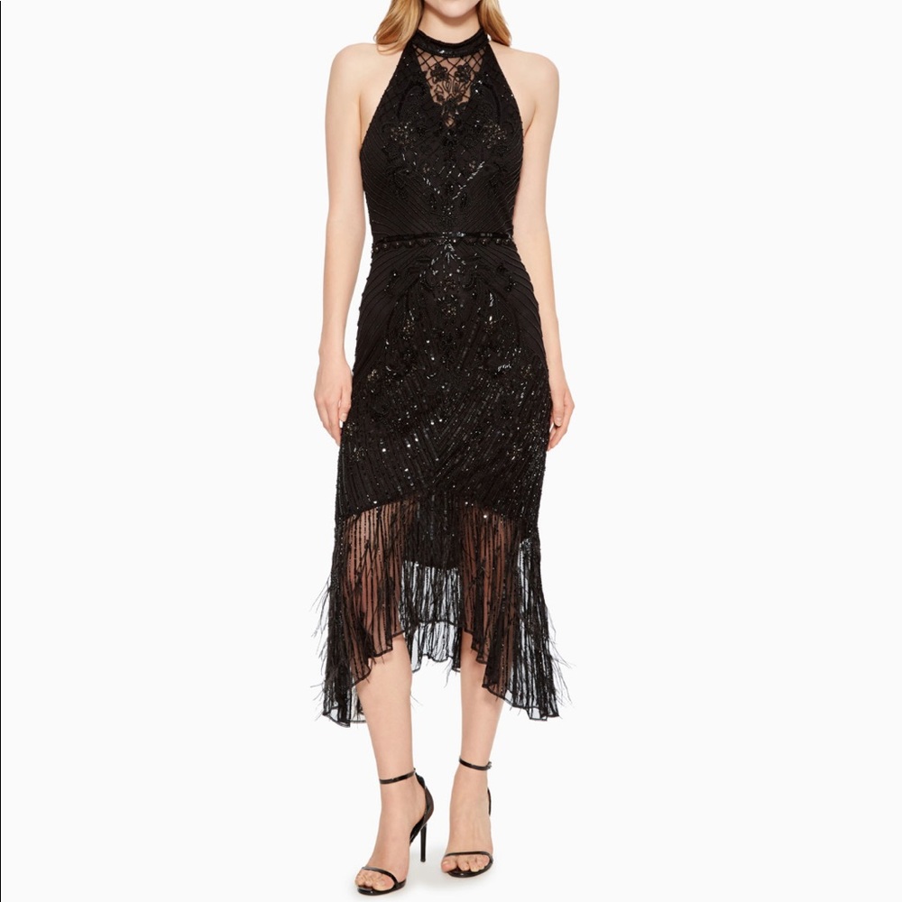 Parker Black Aster Beaded Halter Gown